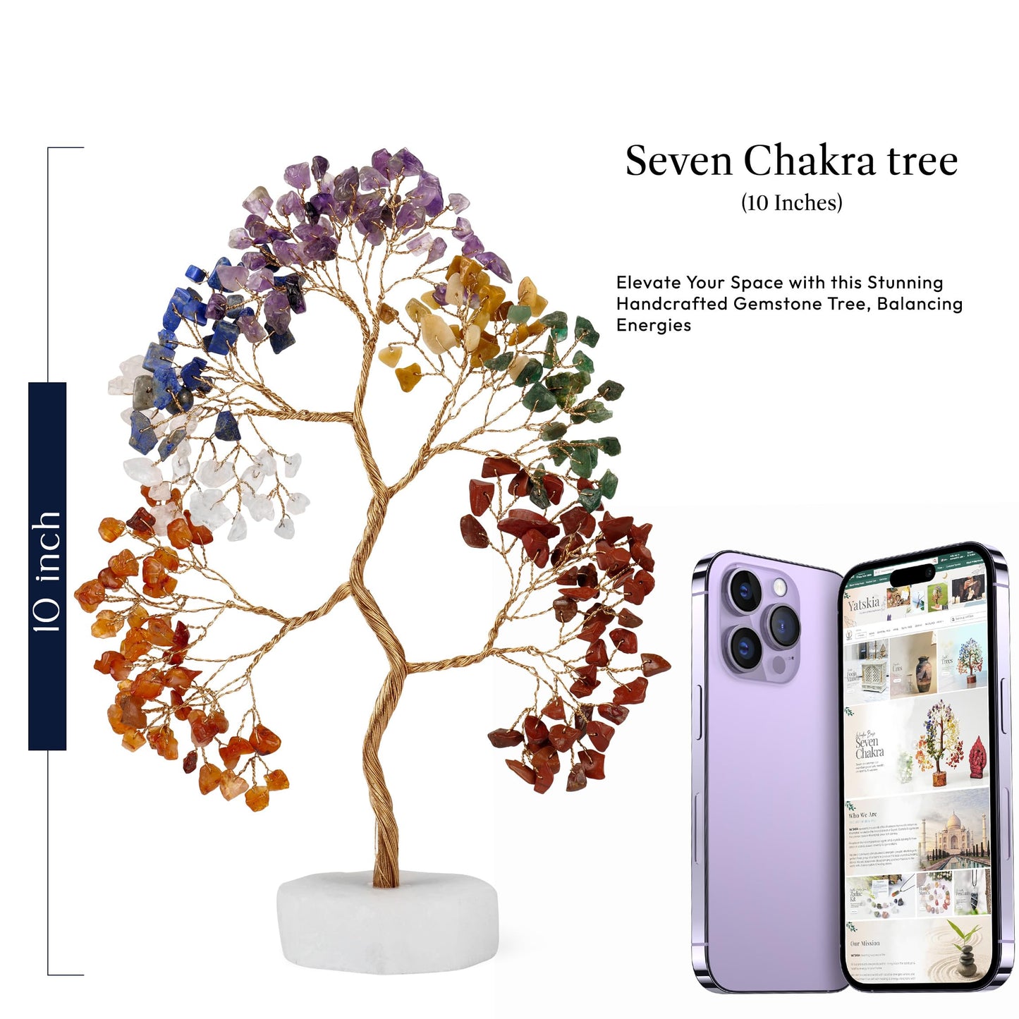 YATSKIA 7 Chakra Tree of Life Crystal Tree, Healing Crystals Gifts for Women, Chakra Stones Home Office Decor, Gemstone Tree Bedroom Decor, Healing Gifts (Size - 10 Inch)