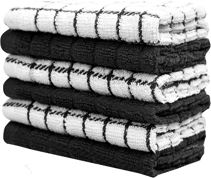 Bumble Premium Cotton Dish Cloths 12" x 12"| Black Design | 405 GSM | Highly