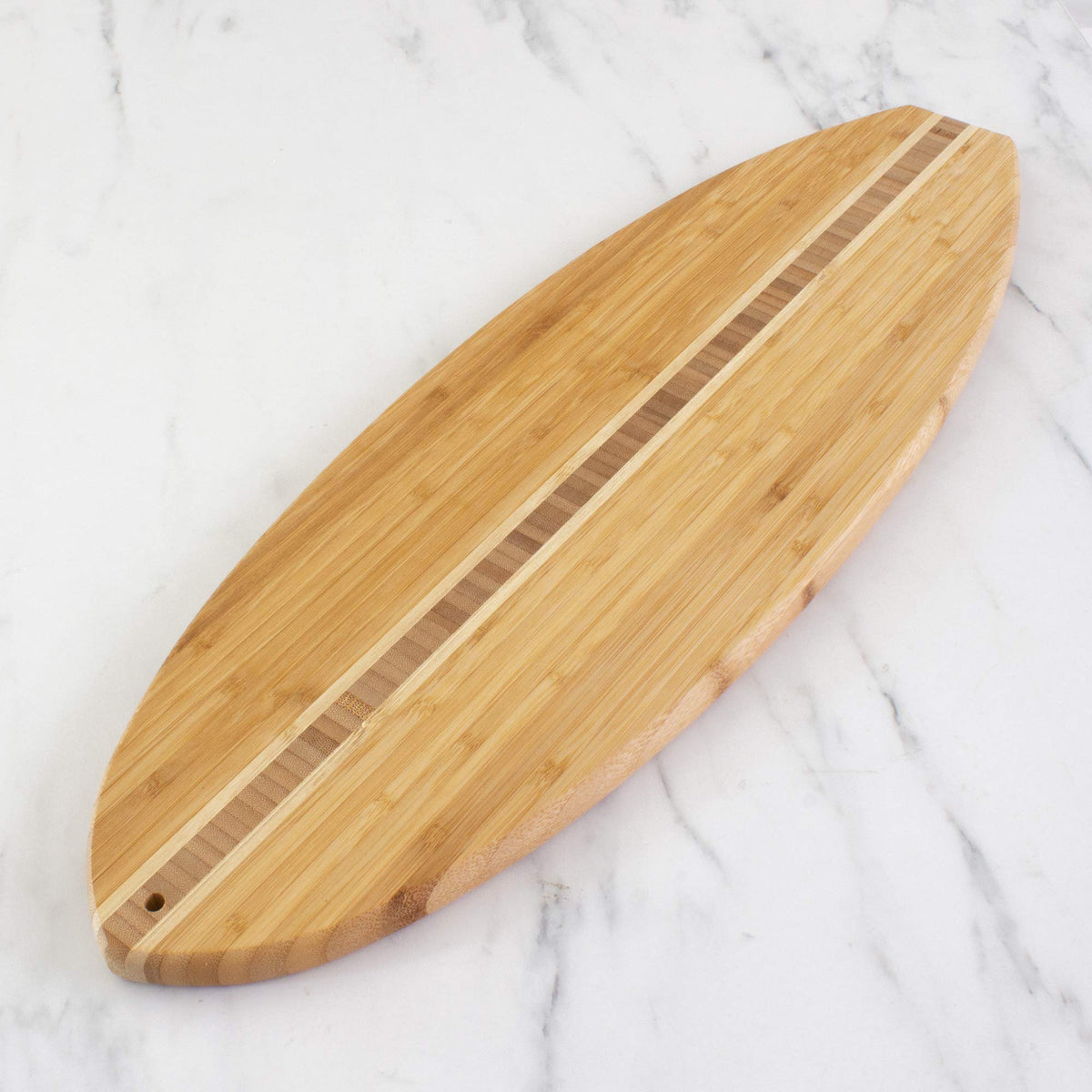 Totally Bamboo Surfboard Cutting Board and Charcuterie Board, Beach-Themed Bamboo Serving Platter with Wall Hang Tie, 23" x 7.5"