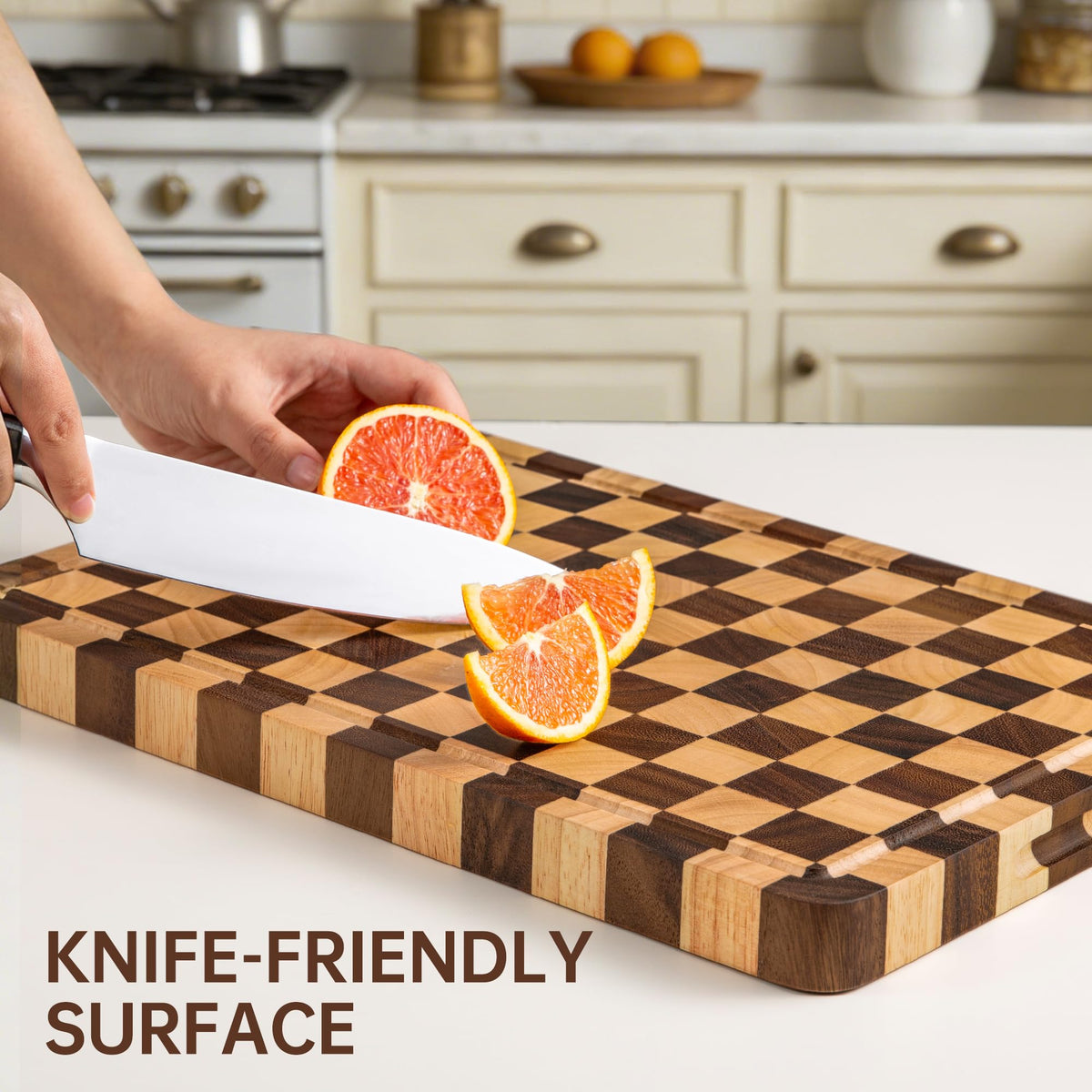 FYCTIO Wooden Cutting Boards for Kitchen, Checkered Cutting Board 1.2" Thickened, Walnut Chopping Board with Juice Grooves & Handles, Double-sided Butcher Block with Gift Box, 17" x 12"