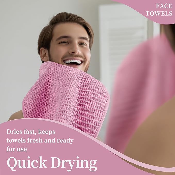 Microfiber Waffle Face Towels, 4 Pieces, Fast Drying, Lint Free 430 GSM