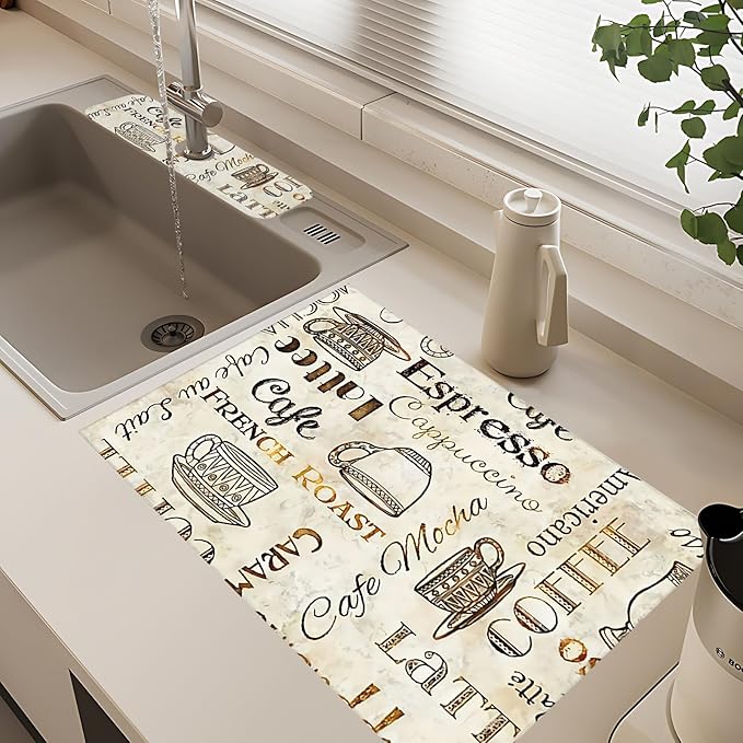 2Pcs Dish Drying Mats Faucet Mats Sets Large Size Coffee Mats Sink Faucet Mat