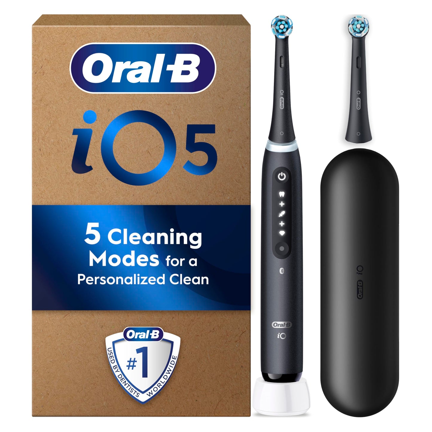 Oral-B iO5 Electric Toothbrushes for Adults, 2 Toothbrush Head & Travel Case, 5 Modes with Teeth Whitening, UK 2 Pin Plug, Black