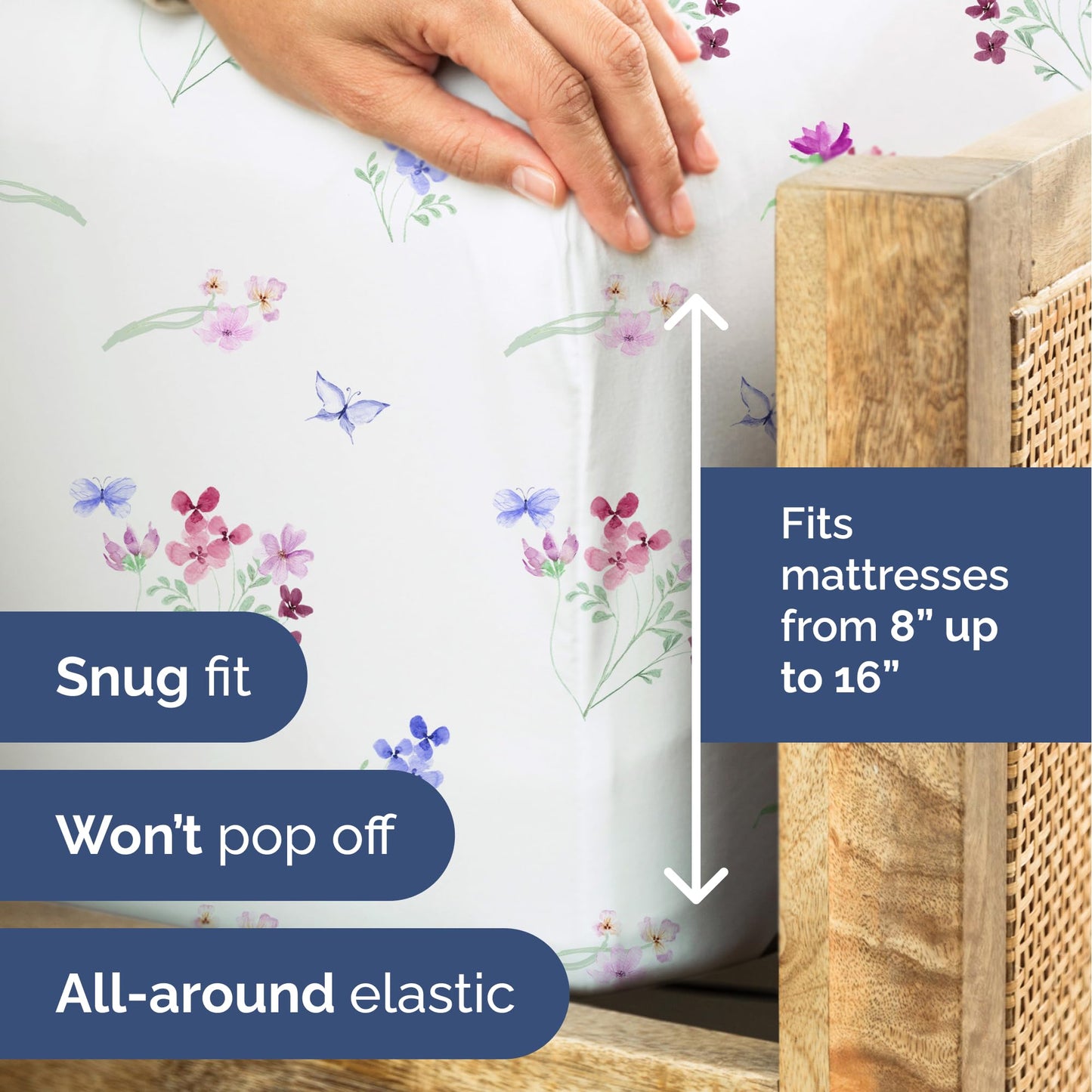 Floral Sheets - Butterfly Floral Bed Sheet Set - 1 Flat, 1 Fitted & 2 Pillowcases w/ Deep Pockets - Comfy, Wrinkle & Fade Free - Boho Botanical Bedding - Soft, Breathable and Cooling - Full Size Set