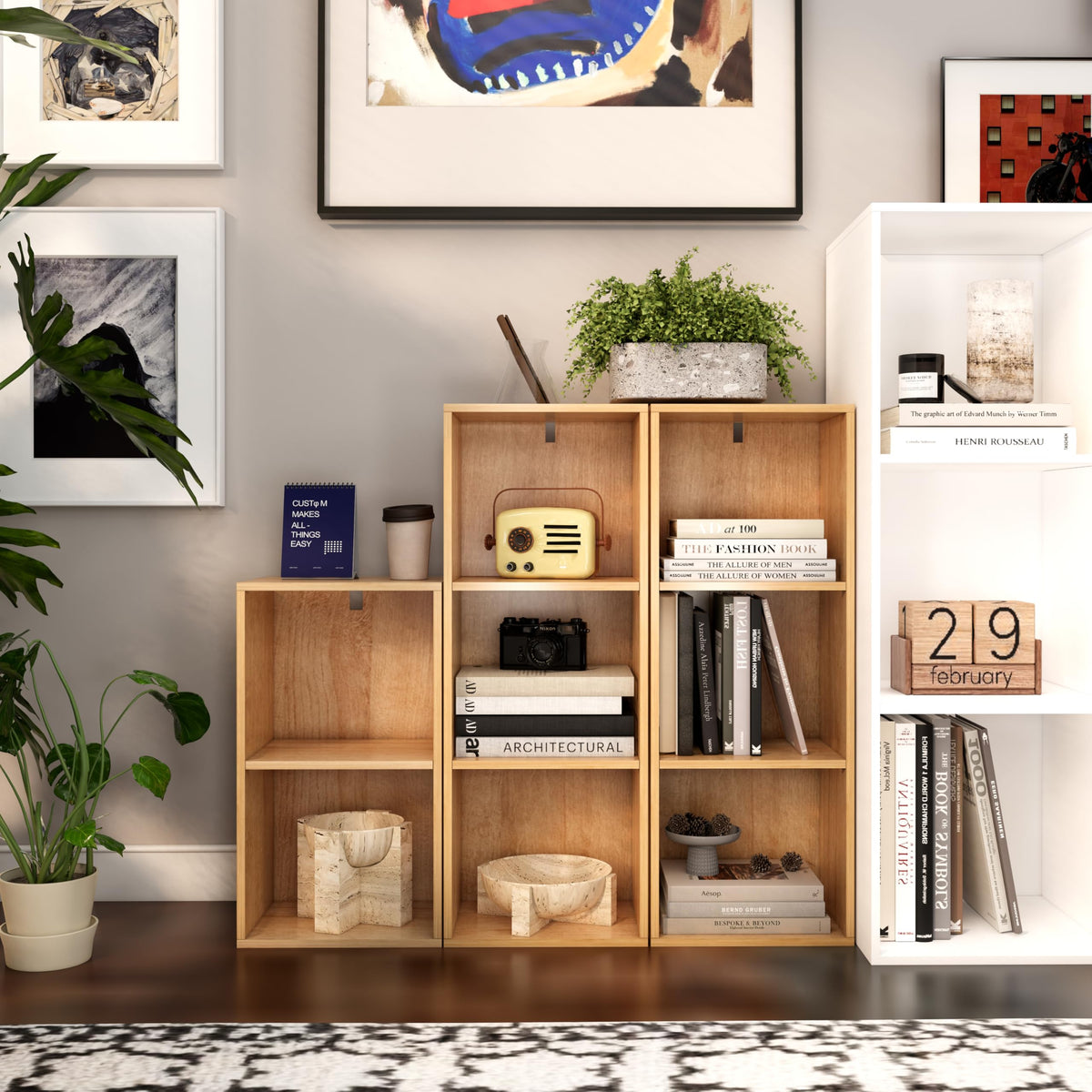 VAFHYLLIS 3 Cube Storage Organizer,Wooden 3-Tier Open Shelf Bookshelf,Versatile Storage Cubes for Living Room，Bedroom,Home Office,(Oak, 3 cube-11.8 inch)