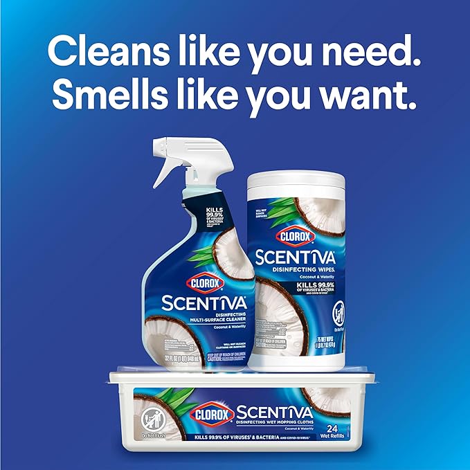 Clorox Scentiva Disinfecting Wet Mopping Cloths, Coconut and Waterlily