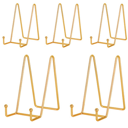 IBosins 5 Pack 6 Inch Plate Holder Display Stands, Metal Gold Frame Stand for Picture, Book, Photo Easel, Creation, Collectibles