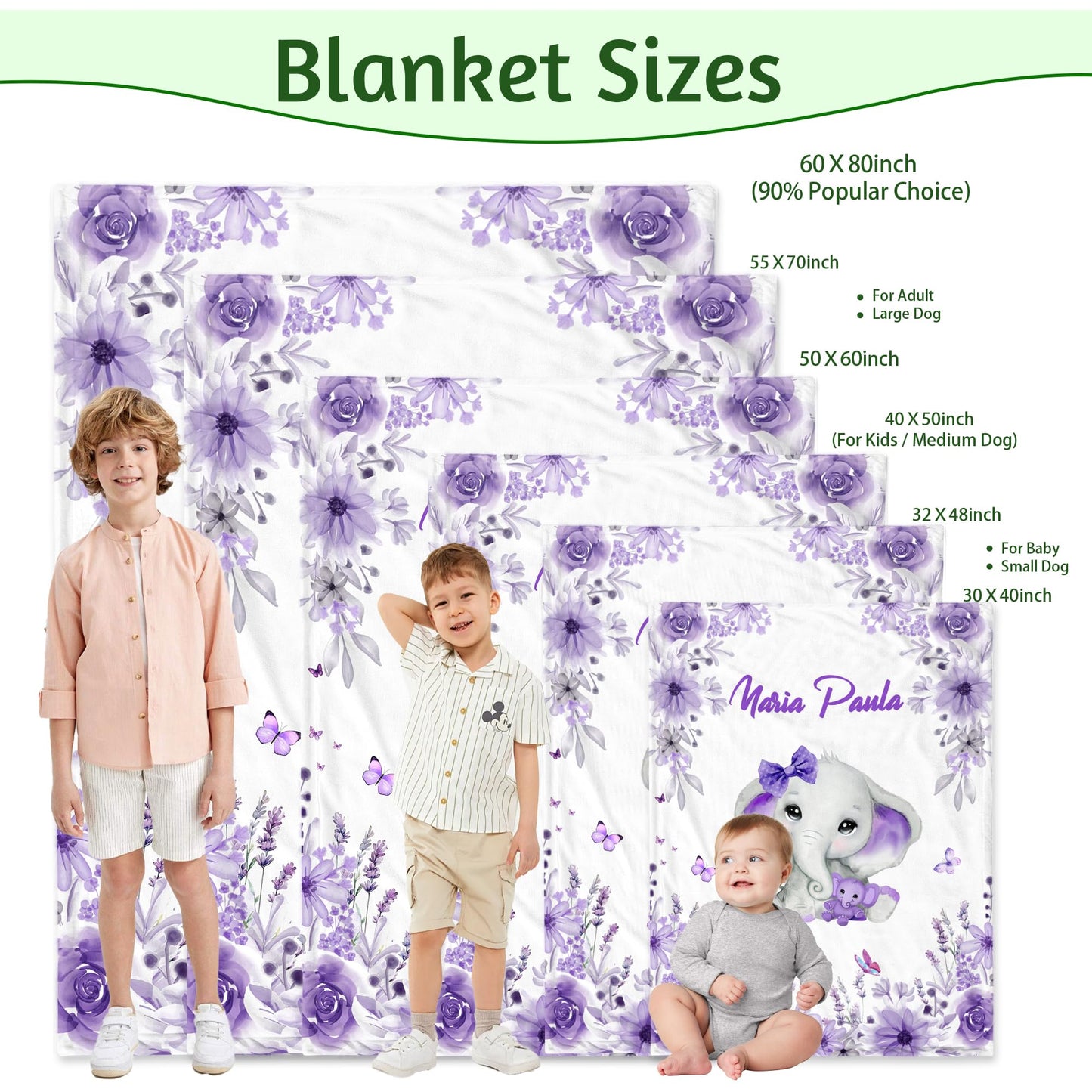 MAIWELL Personalized Baby Blanket with Name, Custom Elephant Kids Name Blankets for Girls, Receiving Blankets for Newborn Blanket, Customized Baby Shower Christmas Birthday Gifts