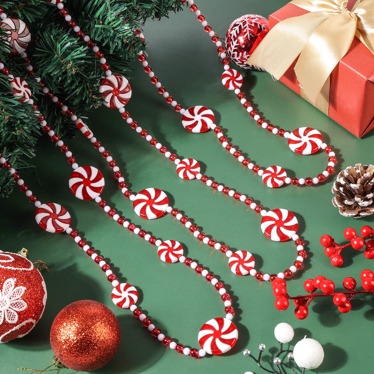 48 feet Christmas Candy Garland Plastic Bead Garland Xmas Holiday Candy Cane Decor for Christmas Tree Wreaths Decorations