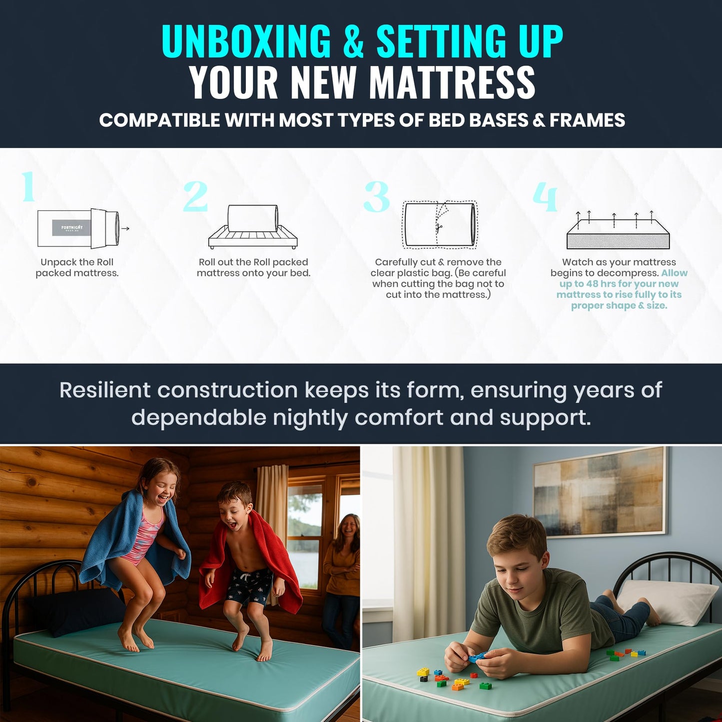 FORTNIGHT BEDDING 3-Inch Foam Mattress with Water Resistant Vinyl Cover, Firm Mattress, Sleep Mattress for Kids and Adults, Mattress in a Box CertiPUR-US Certified, Made in USA (Narrow Twin)