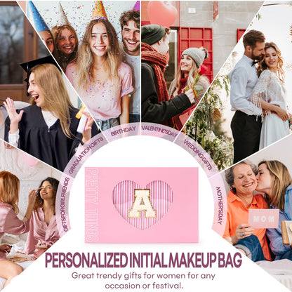 Valentine's Day Gifts for Teen Girls Women Girlfriend - 2PCS Gifted Box Makeup Bags - Cosmetic Bag for Travel Toiletry - 11 12 13 14 15 16 Years Old Teen Girl Gifts Trendy Stuff Teacher Gift - Pink A