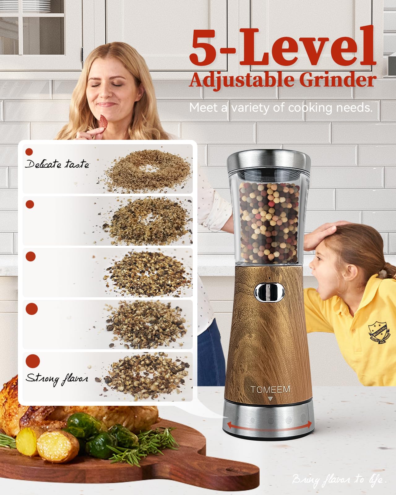 Electric Salt and Pepper Grinder Set with Storage Base, Stainless Steel Rechargeable Salt and Pepper Grinder Set with 4.5 oz Large Capacity, 1.8" Wide Mouth, Adjustable Coarseness, Ideal for Kitchen