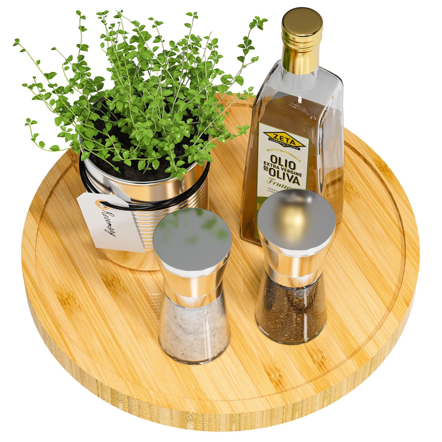 Lazy Susan Organizer, 10 Inch Non-Skid Bamboo Turntable Organizer for Salt Pepper Olive Oil and Spices Next to Stove, Wooden Lazy Susan for Table or Kitchen Countertop Organizer