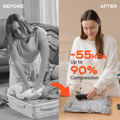 VOLLYC Vacuum Bags for Clothing with 55kPa Air Pump, 20 Pack Vacuum Seal Bags for Travel, Space Saver Bags for Luggage and Suitcases, Carry-on Size Compression Packing Bags