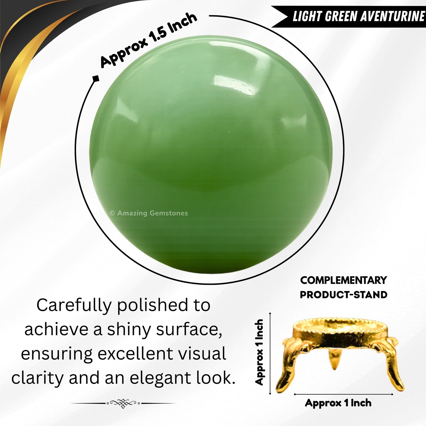 Amazing Gemstone Green Aventurine Crystal Ball with Stand - 1.5 Inches Crystal Sphere Meditation Balls for Witchcraft and Decorative Balls