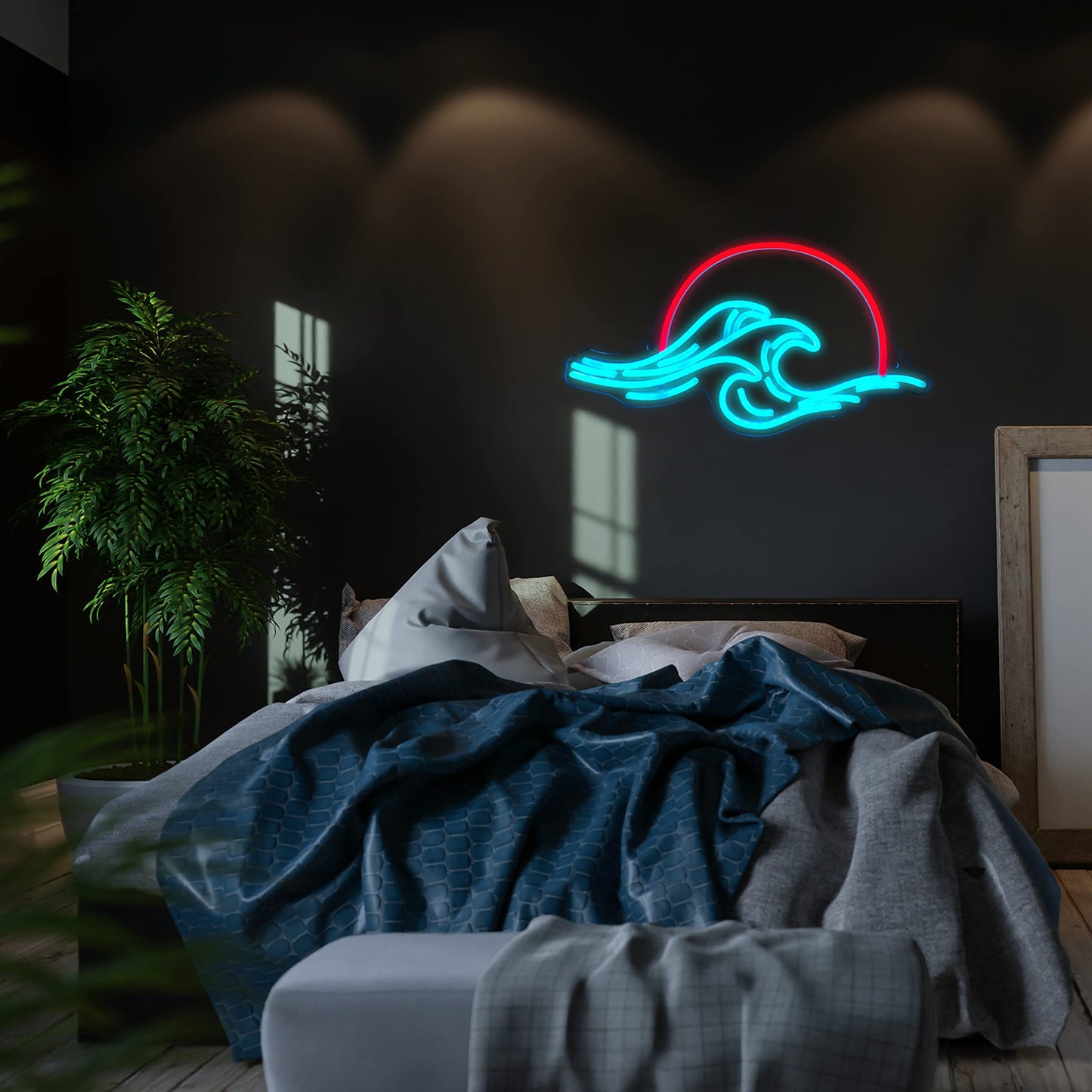 Sunset Neon Sign for Wall Decor, Wave Sign LED Light Sign for Bedroom Wall, Dimmable Neon Lights Signs for Man Cave Bedroom, Living Room, Party, Bar, USB Powered (8.8 * 16in)