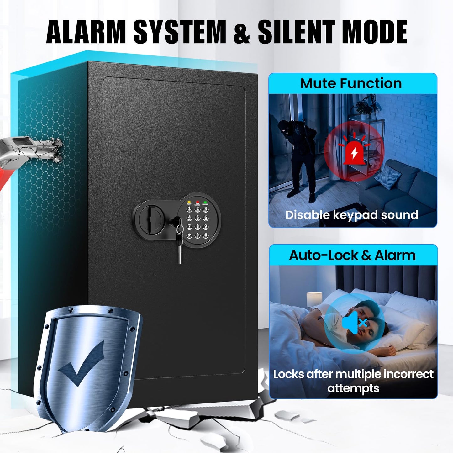 [35Min] Fireproof Safe, 7.0 Cubic Feet Home Safe Box with 3-Removable Shelf, Fire Safe with Digital Keypad, Smart Alarm and Silent Mode, Fire Proof Safe for Home Documents and Office