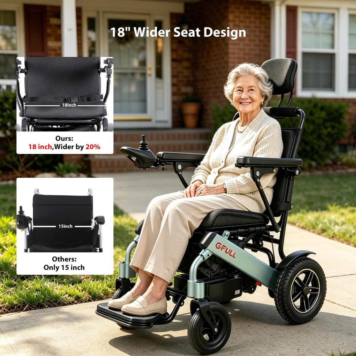 Electric Wheelchairs for Adults, Heavy Duty 66lbs 18" Wider Seat Aluminum Foldable Motorized Wheelchair with 12Ah Batteries & Dual Motors, 20 Miles Long Range 330 lbs Large Tire for Home, Park