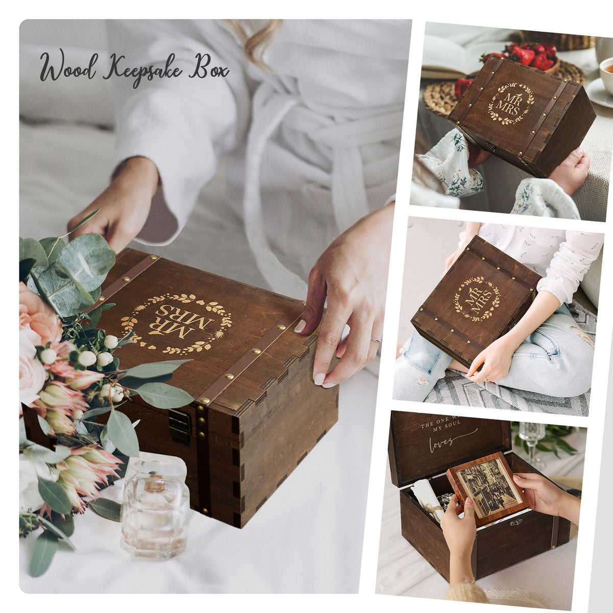 AW BRIDAL Large Mr and Mrs Wedding Keepsake Box with Lids, Engraved Wooden Storage and Decorative Box, Bridal Shower Gifts for Bride Bachelorette, Engagement Gift for Couples Newly Engaged