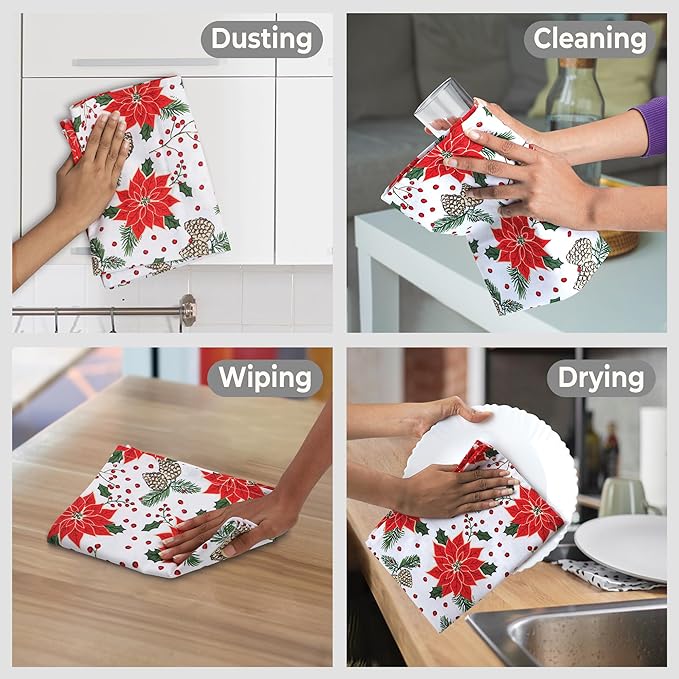 Urban Villa Christmas Kitchen Towels Pine Cone Print Multi Color, 100% Cotton