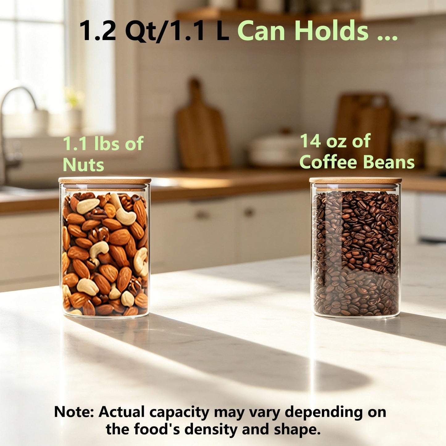 VIEWELLD 1.2 Qt Square Glass Storage Containers with Lids, glass jar with airtight lid, Glass Canister for Pantry Cookie Cereal Rice Sugar Tea Coffee Beans Spice, Square Set of 4