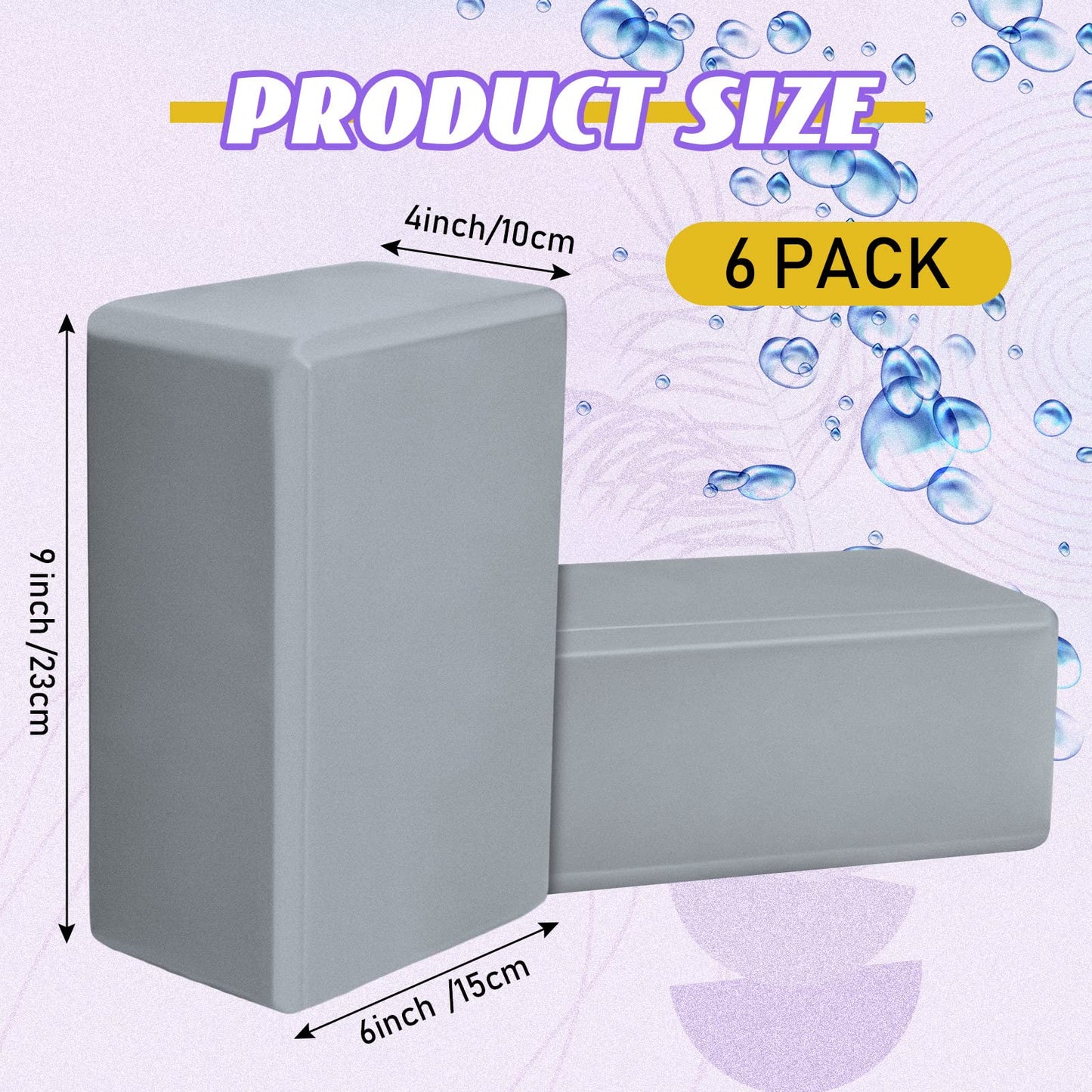 Wettarn 6 Pack Yoga Blocks 9 x 6 x 4 Inch Eva Foam Lightweight Non Slip Yoga Props for Yoga Pilates Stretching Meditation
