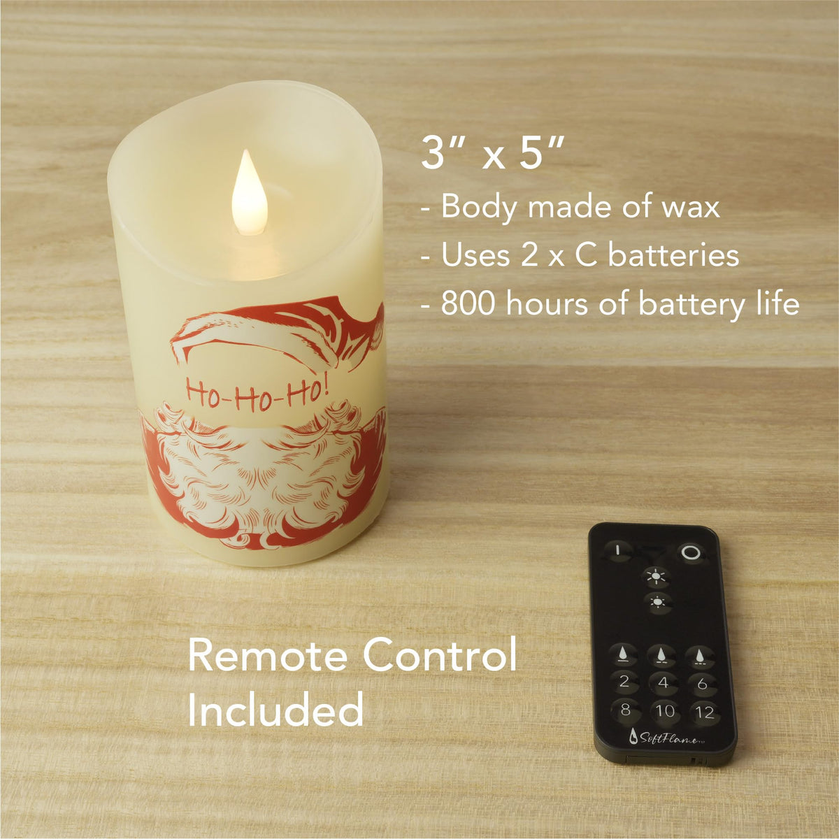 Softflame Christmas Flameless Candles with Remote Control, 3"x 5"Battery Operated Flickering 3D Wick Real Wax Pillar Santa Claus Candle