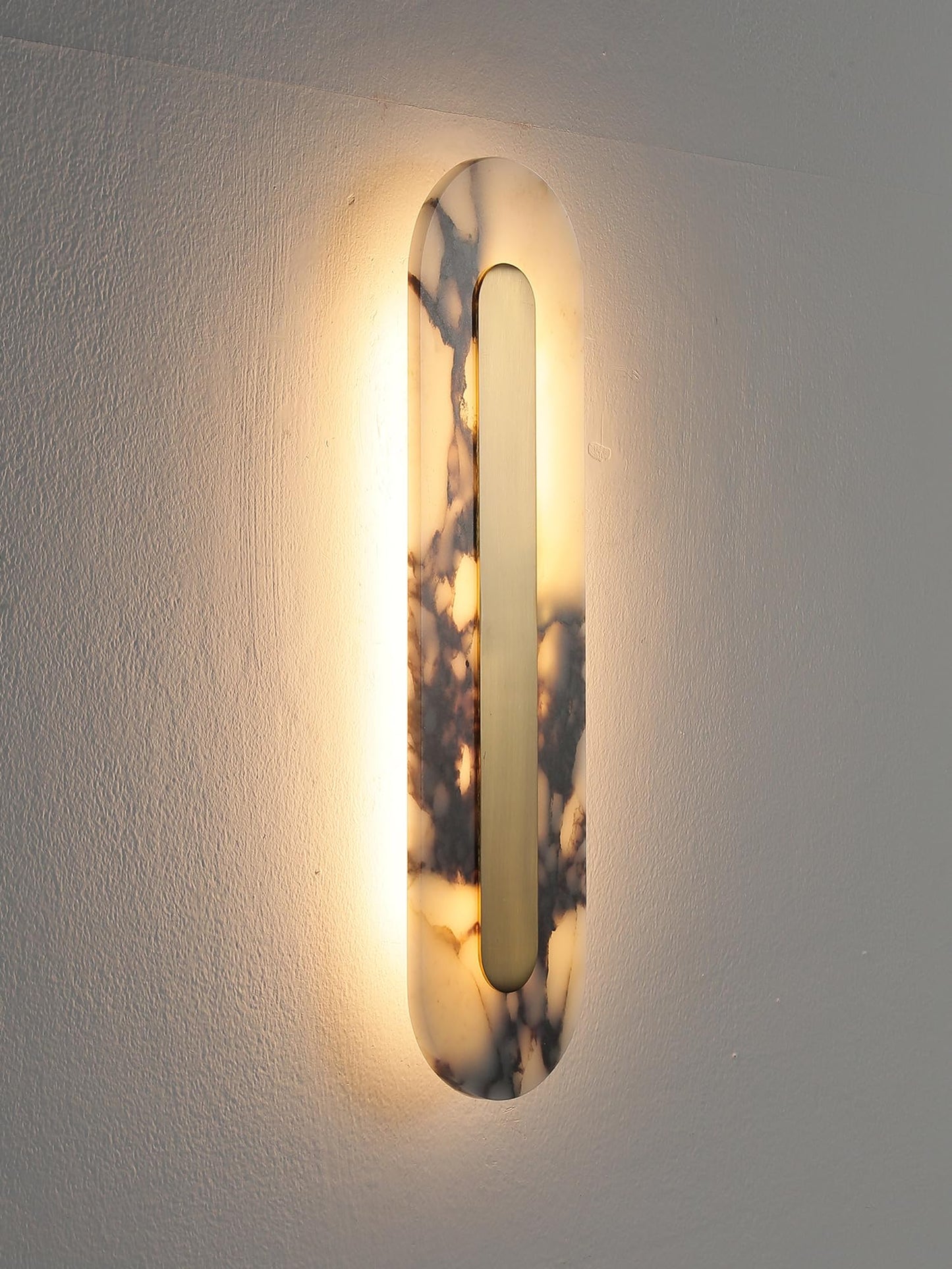 YMDHFS Alabaster Wall Sconce Oval Marble Wall Mount Light Gold Design Bathroom Vanity Light Natural Stone LED Warm Light for Living Room Bedroom Dining Room Hallway Indoor Lighting