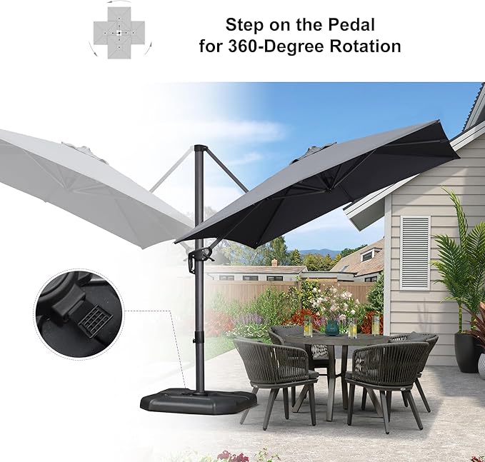 PURPLE LEAF 8'×8' Patio Cantilever Umbrella with Base Included Offset Outdoor Umbrella with cover Square umbrella outdoor patios for Backyard Pool Garden Grey