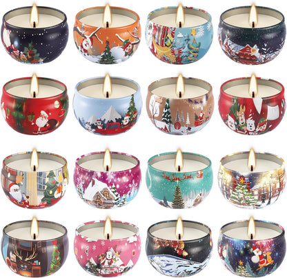 YOROXRG 16 Pack Christmas Scented Candles Gift Set 2.5oz Strong Fragrance jar Candles Natural Soy Wax Candles Portable Travel Tin Jar Candles Gifts for Home Scented Decoration Birthday Valentine'sDay