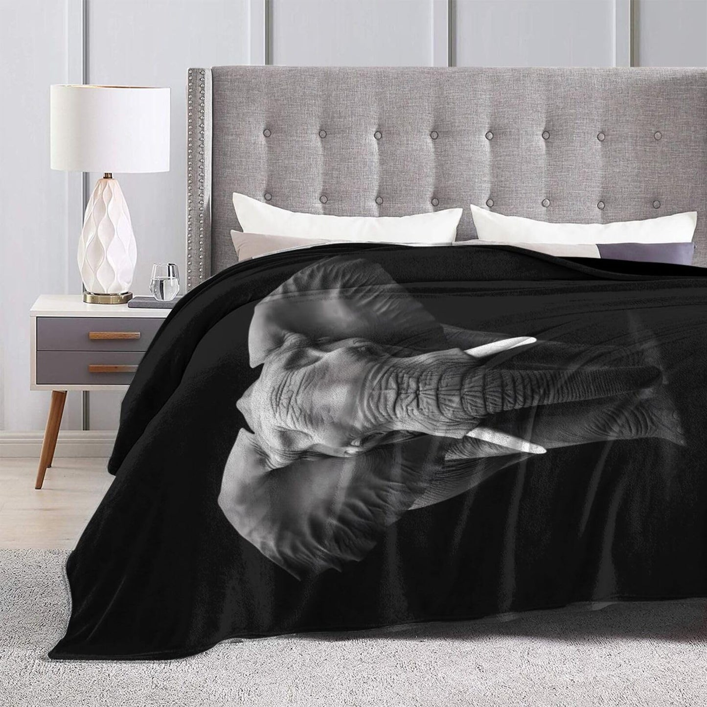 Gray Elephant Throw Blanket Soft Lightweight Flannel Fleece Blanket 50"X40" for Bed Sofa Couch Camping Travel
