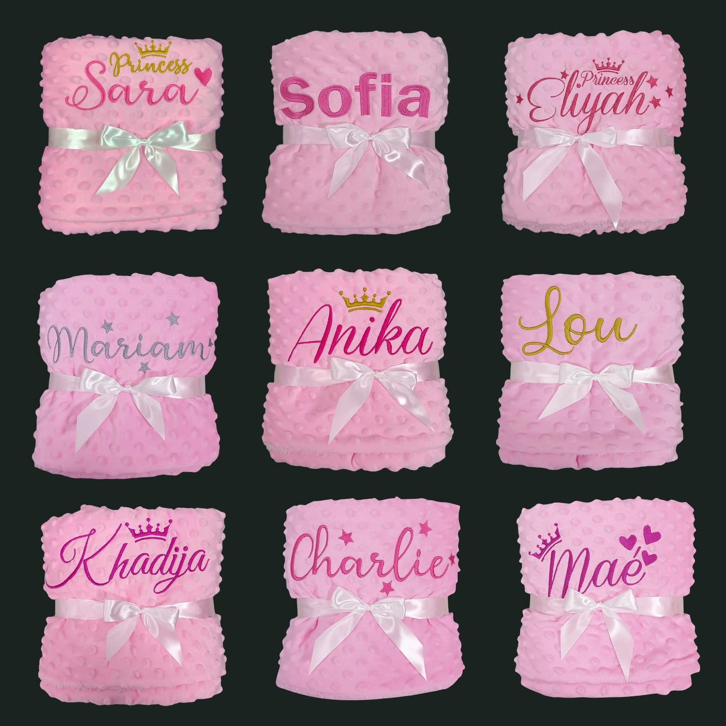 Personalized Baby Blankets for Girl, Custom Baby Blanket with Name, Embroidered Soft Minky Fleece Plush Sherpa Toddler Crib Stroller Blanket, Customized Newborn Birthday Gift Set, 27 * 35 Inch-Pink