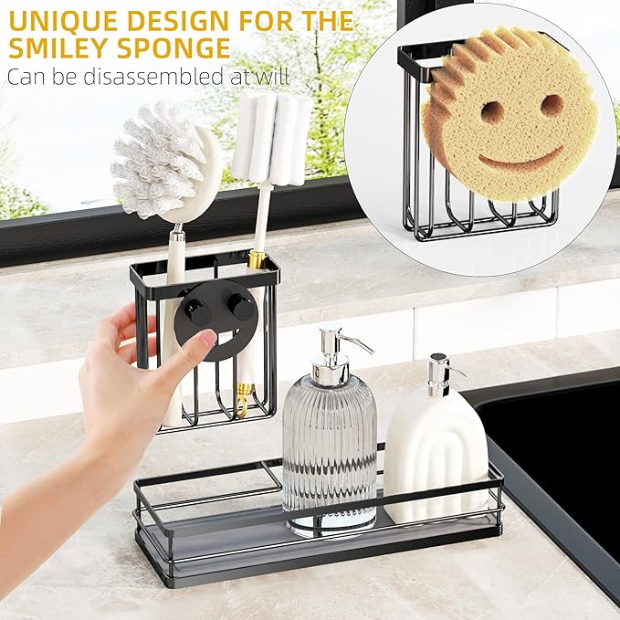 Sink Caddy Organizer with Water Absorbing Stone Tray, Instant Dry Sponge Holder