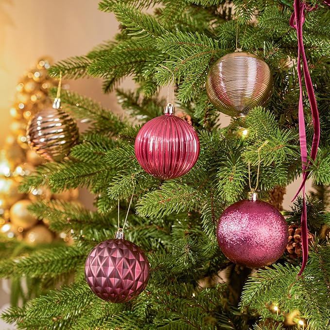 JORNOY Jewel Tone Christmas Tree Ornaments - 3.12inch/80mm Shatterproof Ornaments for Christmas Tree Set Plastic Decorative Hanging Balls Ornaments for Xmas Tree Decorations, 32ct (Jewel Tone)