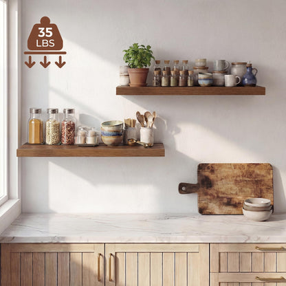 Dreamland 32 Inches Floating Shelves for Wall, 9.3" Deep Long Floating Shelves Set of 2, Large Display & Storage Shelf, Wall Shelf for Bathroom Bedroom Living Room Kitchen Office, Walnut