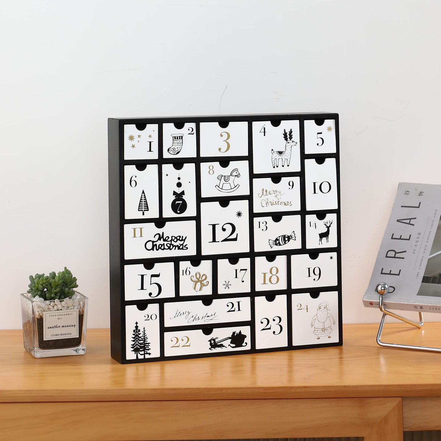 SUNGIFT Wooden Advent Calendar, Christmas Countdown Calendar Boxes with 24 Drawers and Numbers to Fill 2025, DIY Reusable Advent Calendar Decoration Xmas Gift for Kids, Adults, Family, Friends