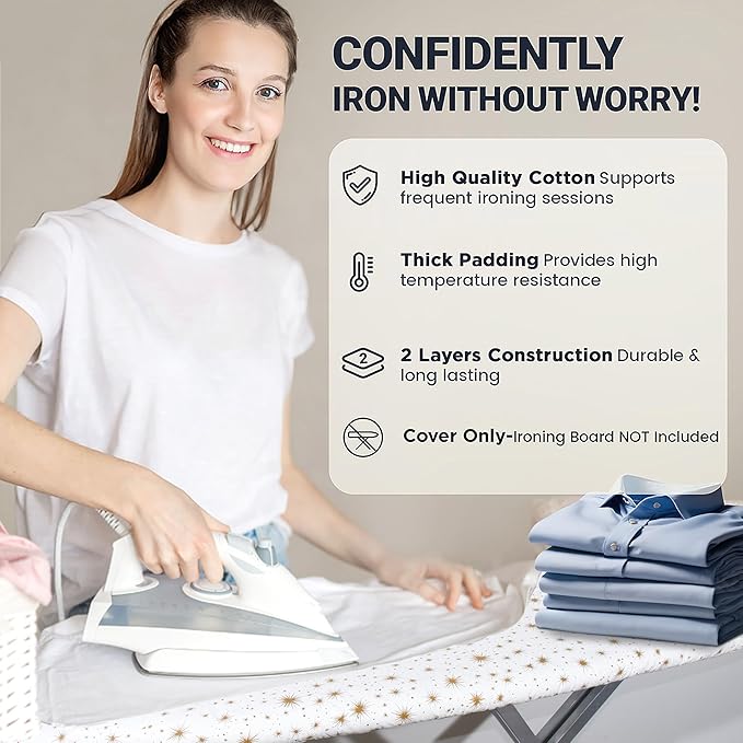 Ironing Board Cover and Pad 15"x54" Extra Thick Natural Cotton, Scorch and