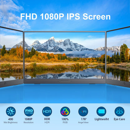 CUIUIC Portable monitor 15.6 Inch,1080P FHD IPS Laptop monitor USB C HDMI Ultra-Thin Display w/Smart Cover & Speaker, External Portable monitor for Laptop PC Phone Mac Xbox PS4/5