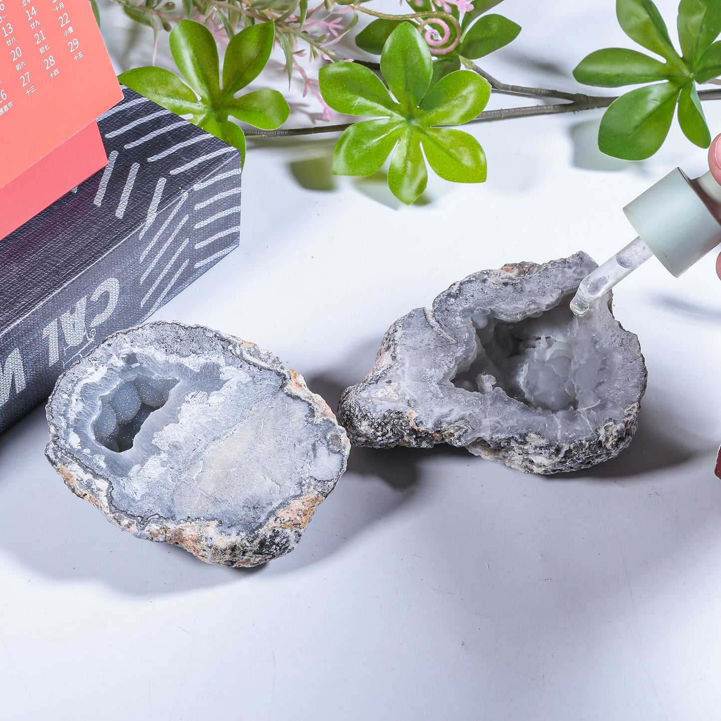 SUNYIK Mexico Agate Geode Quartz Crystal Cluster Specimen Irregular Mineral Stone Display for Home Office Decoration Reiki Healing Meditation, 0.78-1.77"(201-300g)