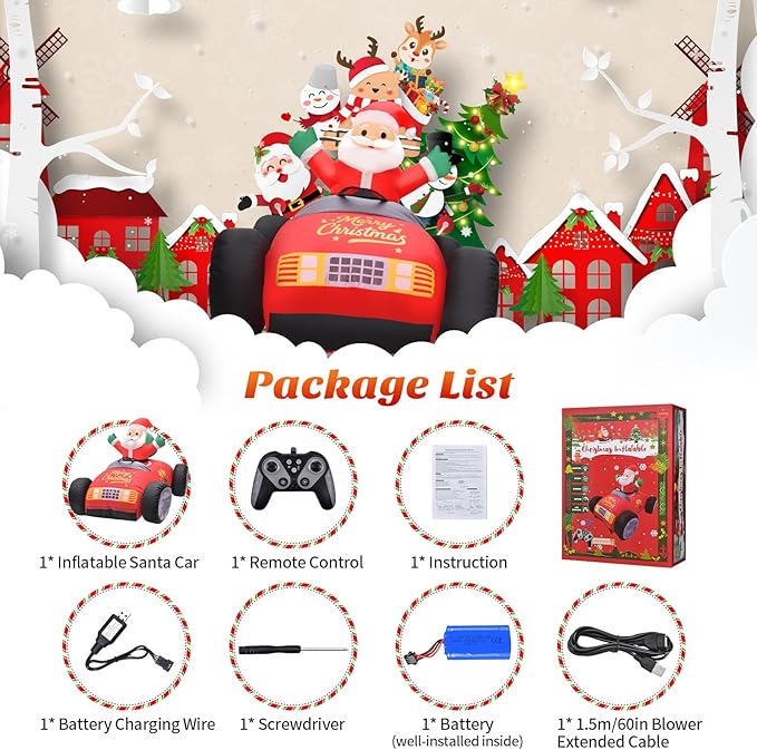 KLYLOP Remote Control Christmas Toy for Kids with Auto Inflate, 3.5FT Christmas Inflatables Santa Toys Car with 360°Rotation, Forward & Backward, Christmas Decor with Xmas BGM for Boys Girls Birthday