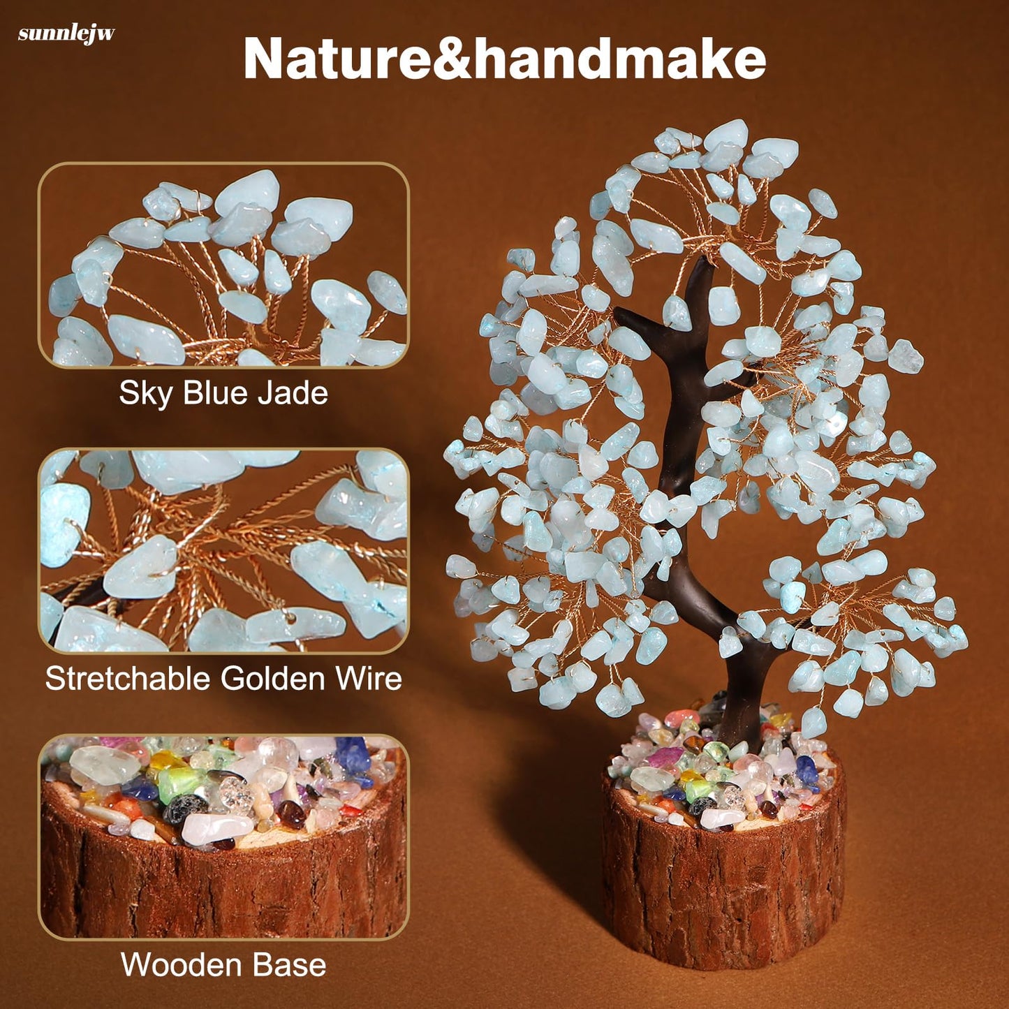 Sunnlejw Aquamarine Chakra Crystal Tree of Life,Birthday Gifts for Women, Healing Crystal and Stones for Positive Energy,Gifts for Sister and Mom,House Warming Gift,Money Feng Shui Tree Decoration