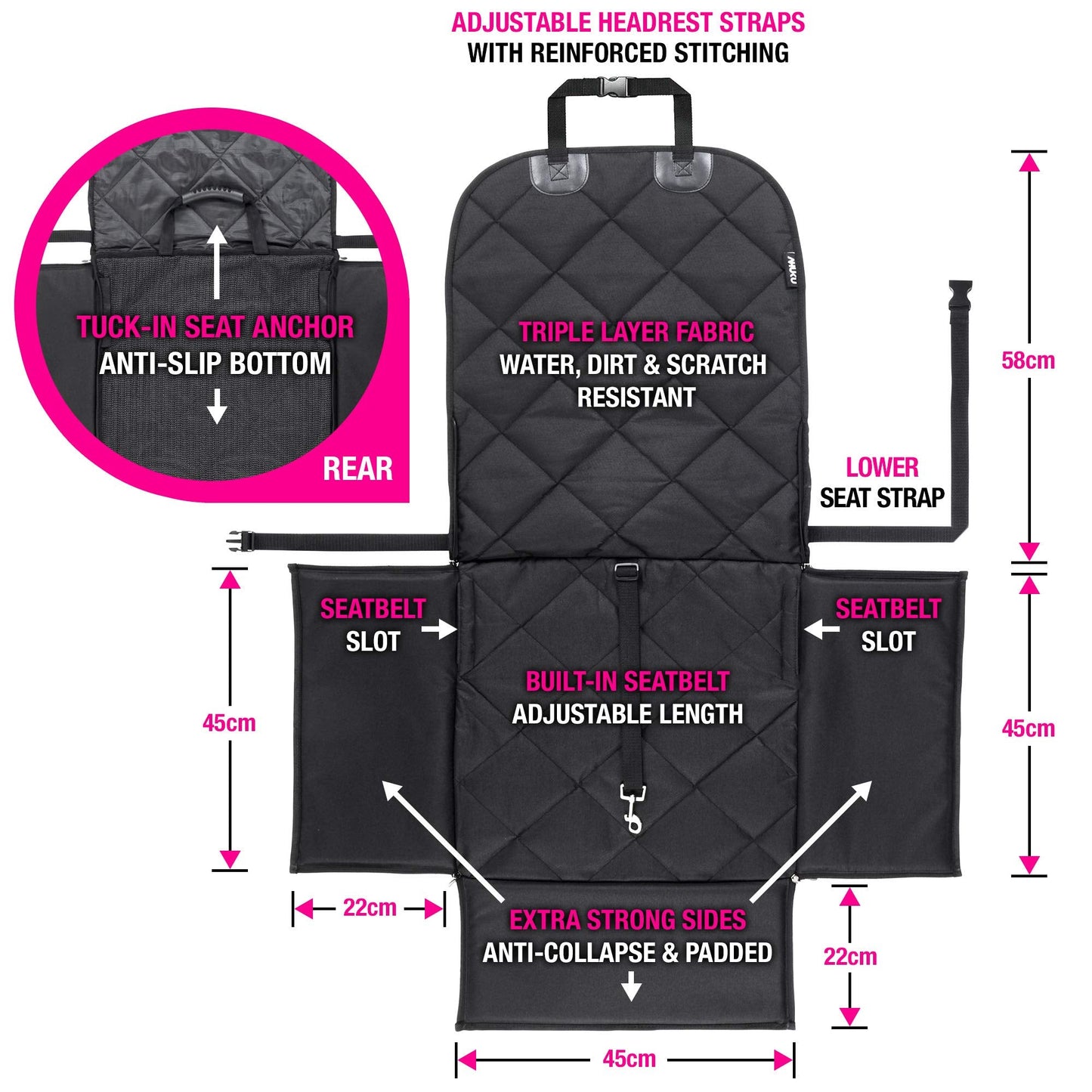 AHUKU Dog Car Seat with Seat Belt and Strong Padded Sides - Waterproof Pet Booster Seat Cover - for Small / Medium Dogs and Puppies