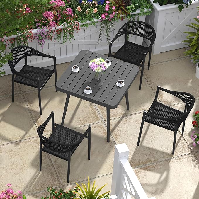 TWT Patio Dining Chairs Outdoor Stackable Dining Chairs for All Weather, Breathable Textilene Garden Outdoor Furniture for Backyard Deck (Black, Set of 4)