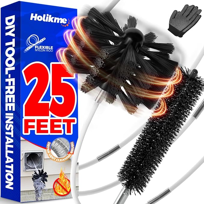 Holikme 25 Feet Dryer Vent Cleaner Kit, Flexible Lint Brush