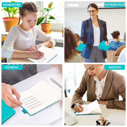 feela 15 Pack Pocket Small Notebooks Bulk, Mini Cute Notepads Hardcover College Ruled Lined Journals with Pen Holder for School Business Memos, with 15 Black Pens, 3.5”x 5.5”, A6, Emerald