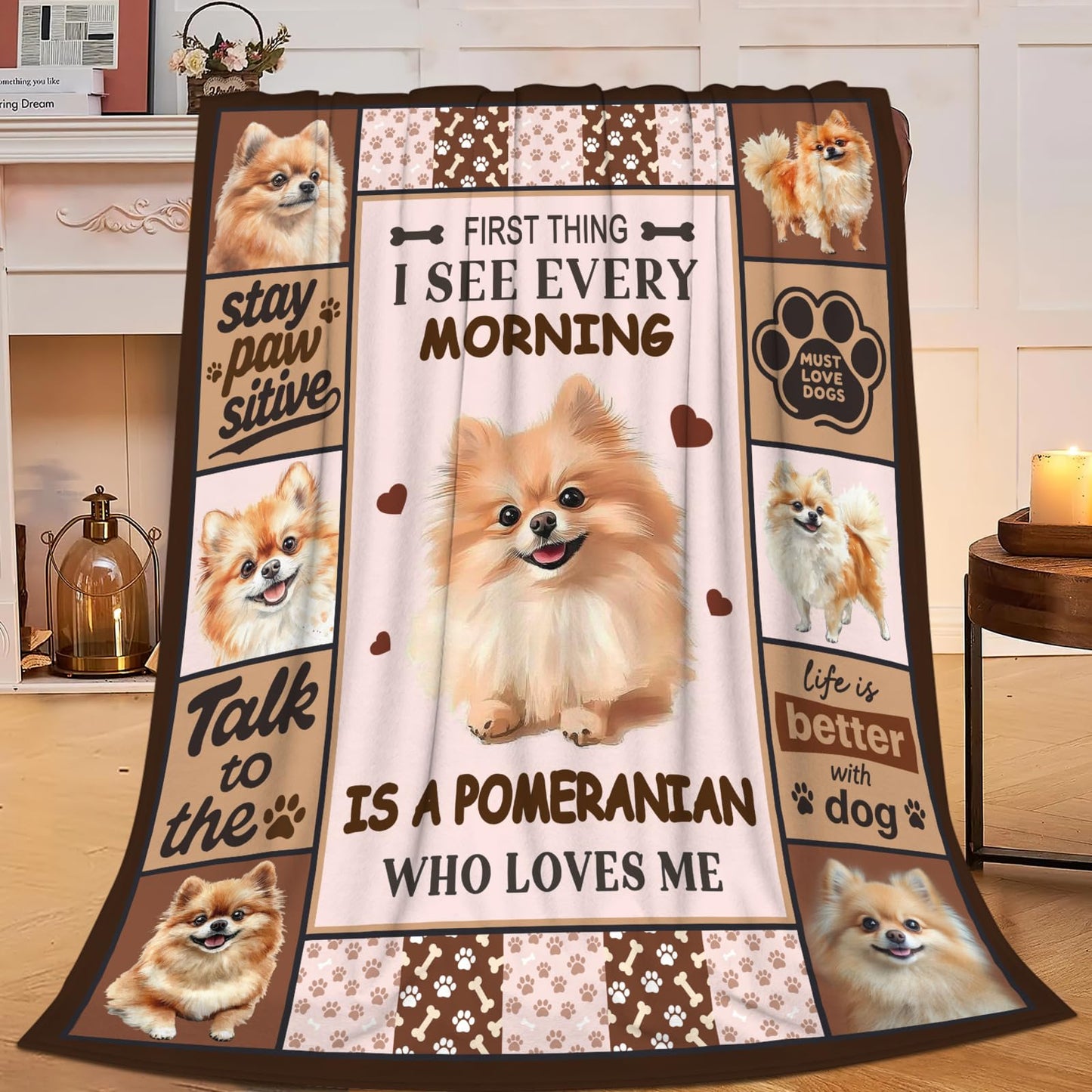 Lovira Pomeranian Throw Blanket Dog Print Blankets Gifts for Couch Sofa Bed Stuff Decor Lightweight Soft Cozy Fleece Plush Warm Flannel Bedding for Lover Men Women 40"x50"