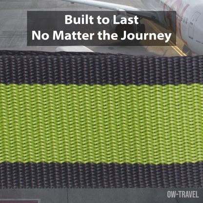 OW-Travel Personalised Luggage Straps with Locks for Suitcases (1 Pack Grey/Green) Easy to Spot TSA Suitcase Straps with Luggage Labels. TSA Approved Locks Bag. Lockable Travel Belt