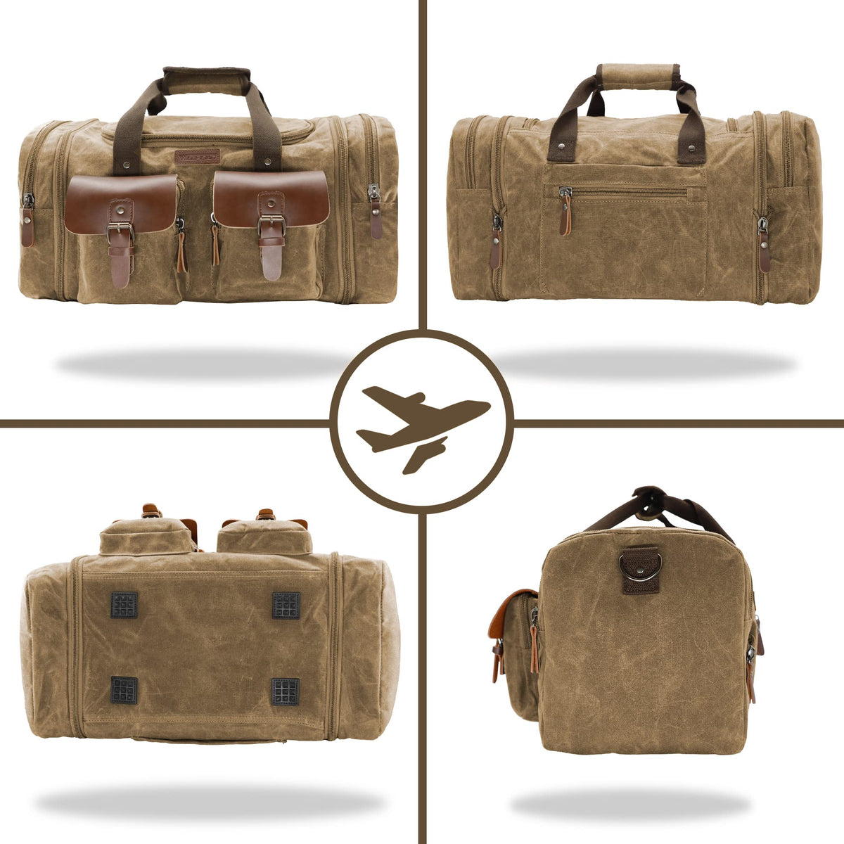 Wildroad Waxed Canvas Genuine Leather 50L Waterproof Duffle Bag - Vintage Travel Weekender Overnight Carry On