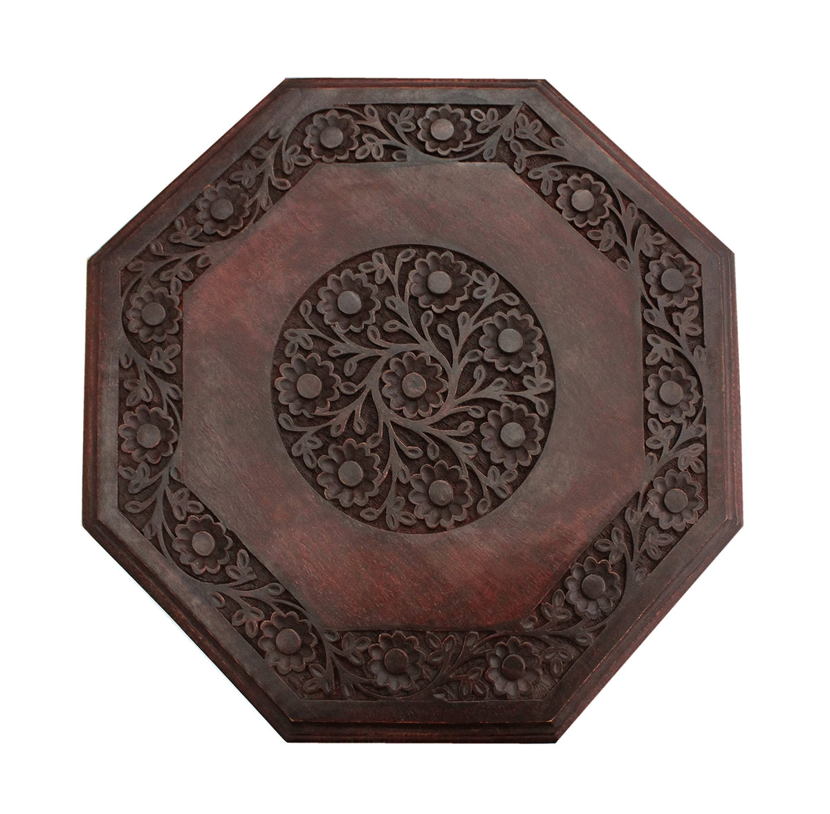 COTTON CRAFT Solid Wood Accent End Table - Hand Carved Vintage Boho Folding Side Table - Small Spaces Entryway Farmhouse Living Room Bedside - No Tools Assembly - 18x18 Octagon - Brown