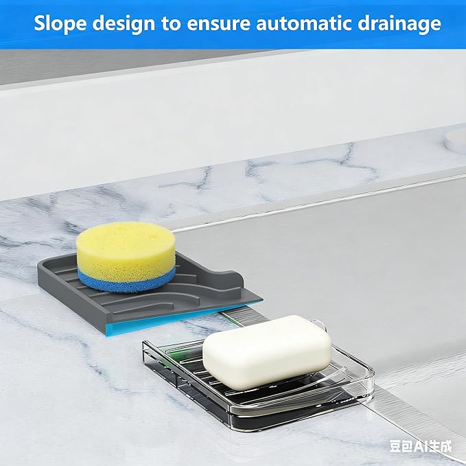 Sponge Holder for Kitchen Sink, Dish Sponge Holder & Soap Tray